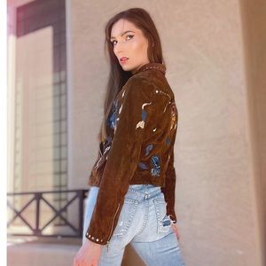 URBAN OUTFITTERS x BLANK NYC Floral Embroidered Studded Suede Leather Jacket M